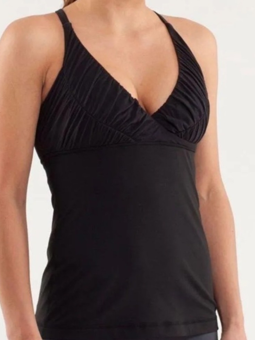 Lululemon Pure Balance Racerback Black Ruched Triangle Top, Sz 8.